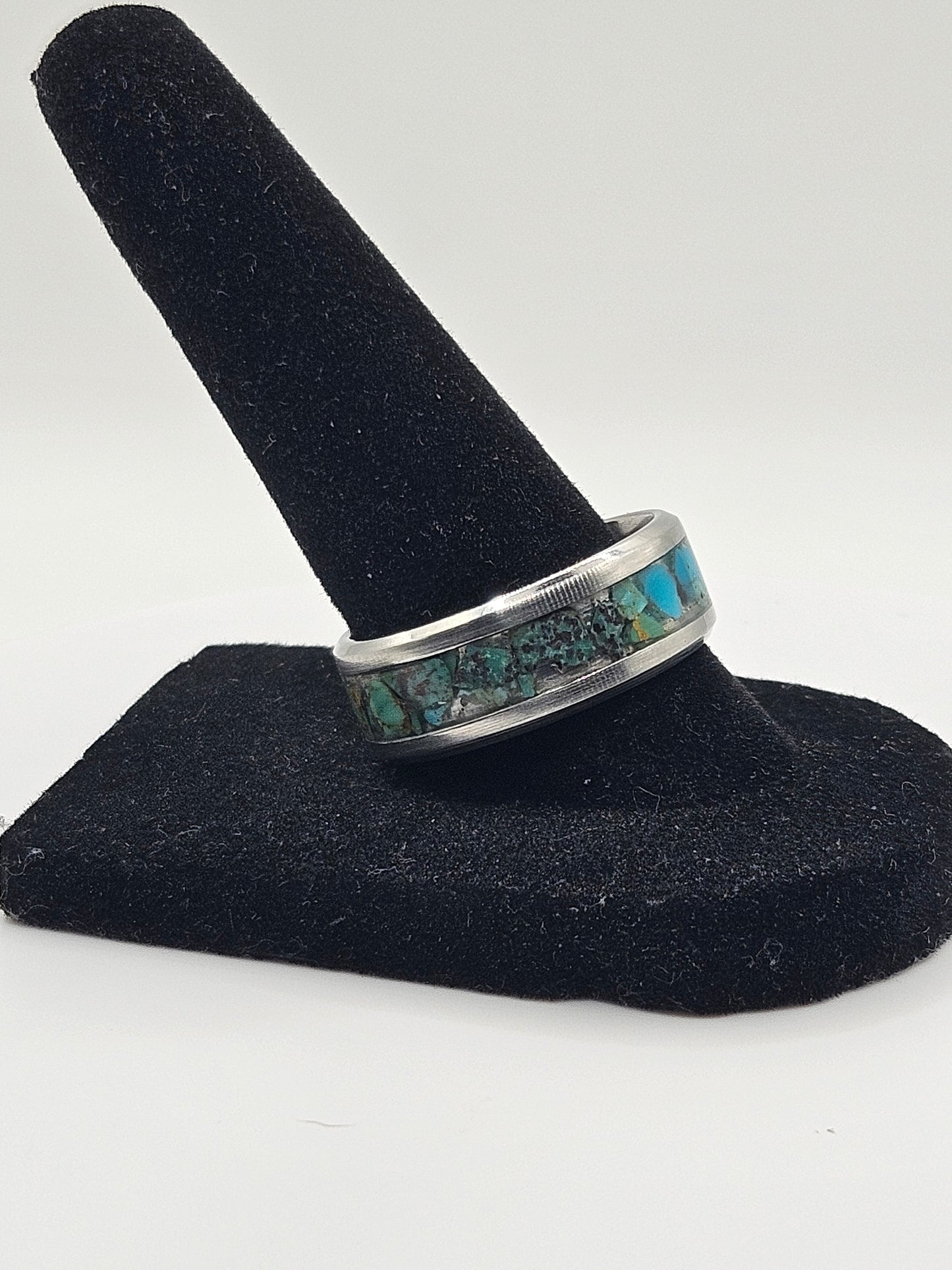 December's birthstone Turquoise Stainless Steel sizes 7-12 8mm width
