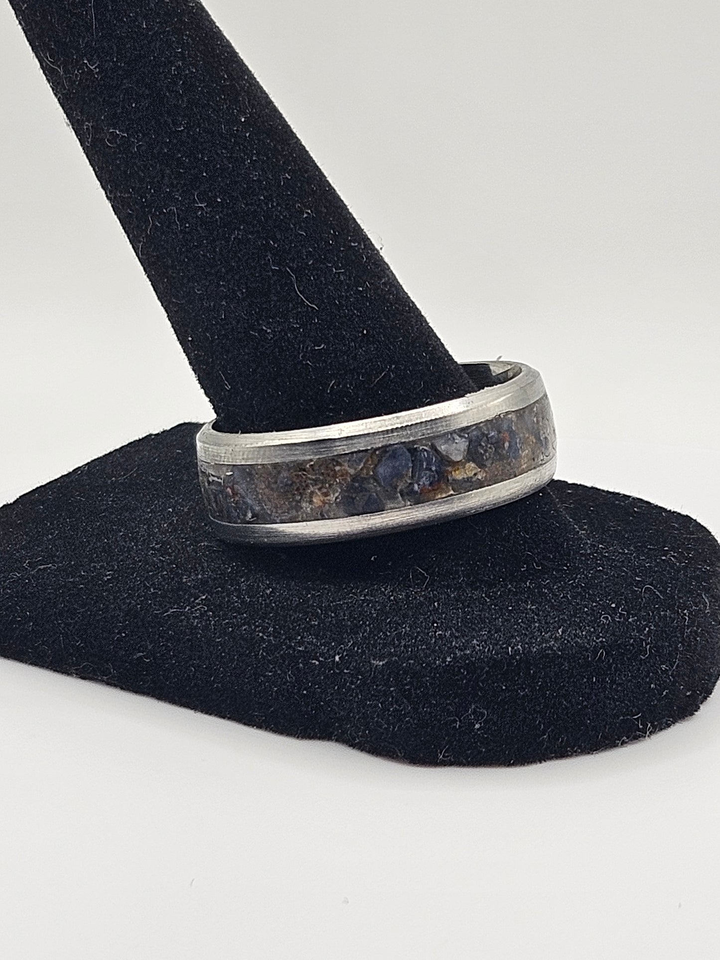 September's birthstone Blue Sapphire Stainless Steel sizes 7-12 8mm width