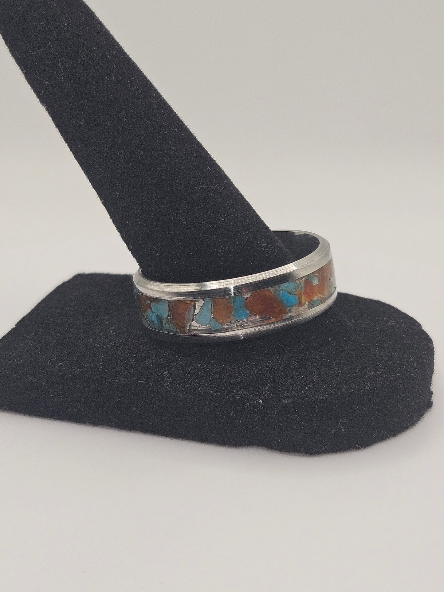 Carnelian and Turquoise mix Stainless Steel sizes 7-12 8mm width