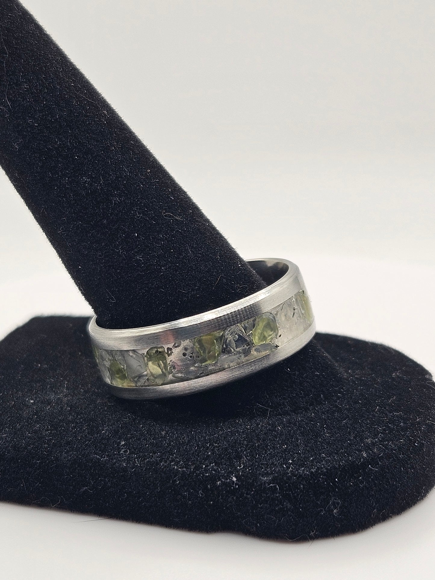 Peridot and White Opal mix sizes 7-12 8mm width