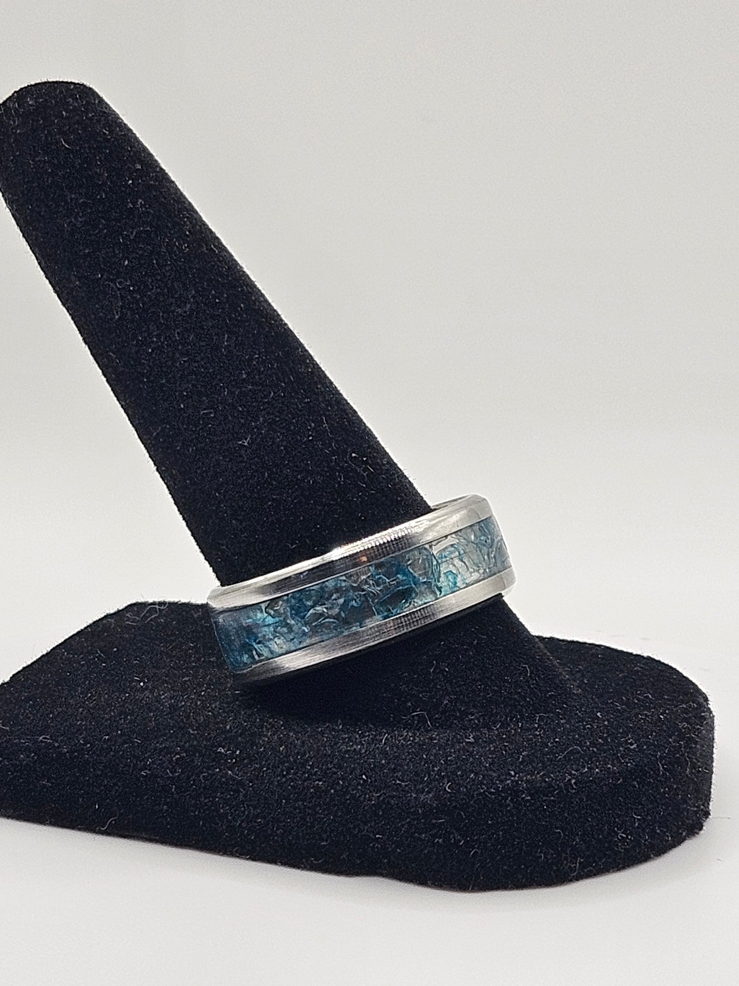 Blue Topaz Stainless Steel Ring Sizes 7-12 Width 8mm