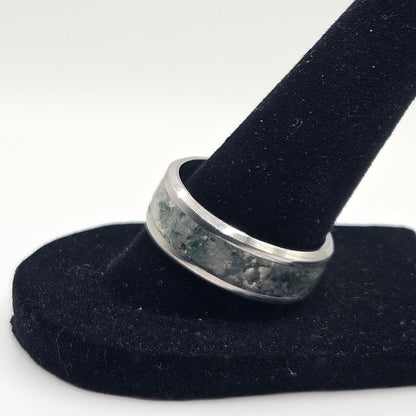 Moss Agate Stainless Steel Ring Sizes 4.5-12 Widths 8mm,6mm,2mm