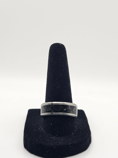 Black Turmaline & Rose Quartz Stainless Steel Ring Sizes 7 - 12 8mm width