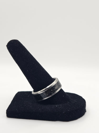 Black Turmaline & Rose Quartz Stainless Steel Ring Sizes 7 - 12 8mm width