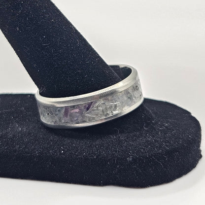 Rainbow Fluorite Stainless Steel Ring Sizes 4.5-12 Widths 8mm,6mm,2mm