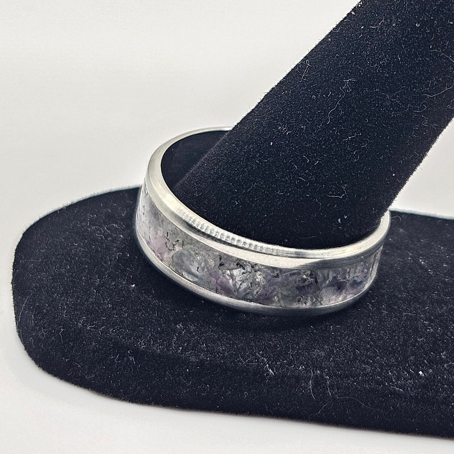 Rainbow Fluorite Stainless Steel Ring Sizes 4.5-12 Widths 8mm,6mm,2mm