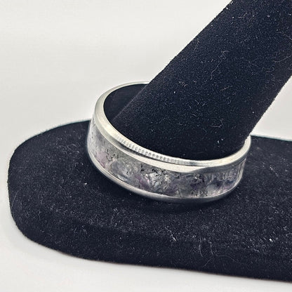 Rainbow Fluorite Stainless Steel Ring Sizes 4.5-12 Widths 8mm,6mm,2mm