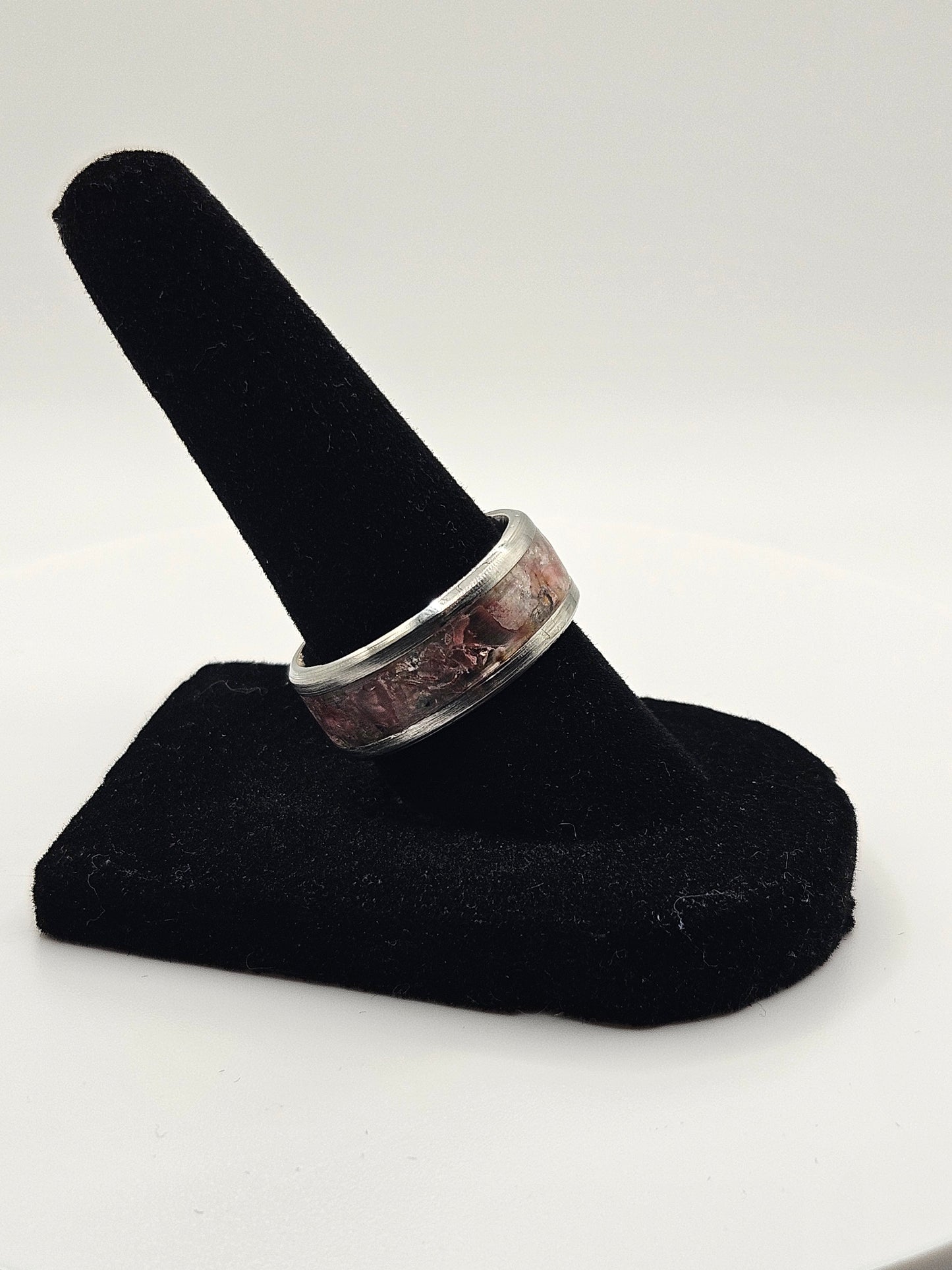 Strawberry Quartz Stainless Steel Ring Sizes 4.5-12 Widths 8mm,6mm,2mm