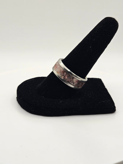 Strawberry Quartz Stainless Steel Ring Sizes 4.5-12 Widths 8mm,6mm,2mm