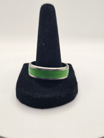 Green glow powder in resin Stainless Steel sizes 4.5-12 Widths 8mm,6mm,2mm