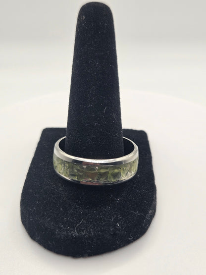 August's birthstone Peridot Stainless Steel sizes 7-12 8mm width