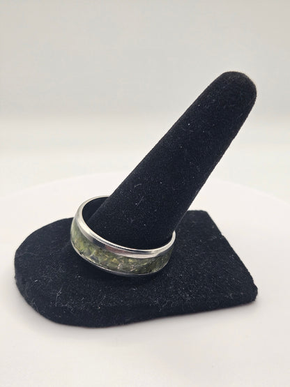 August's birthstone Peridot Stainless Steel sizes 7-12 8mm width