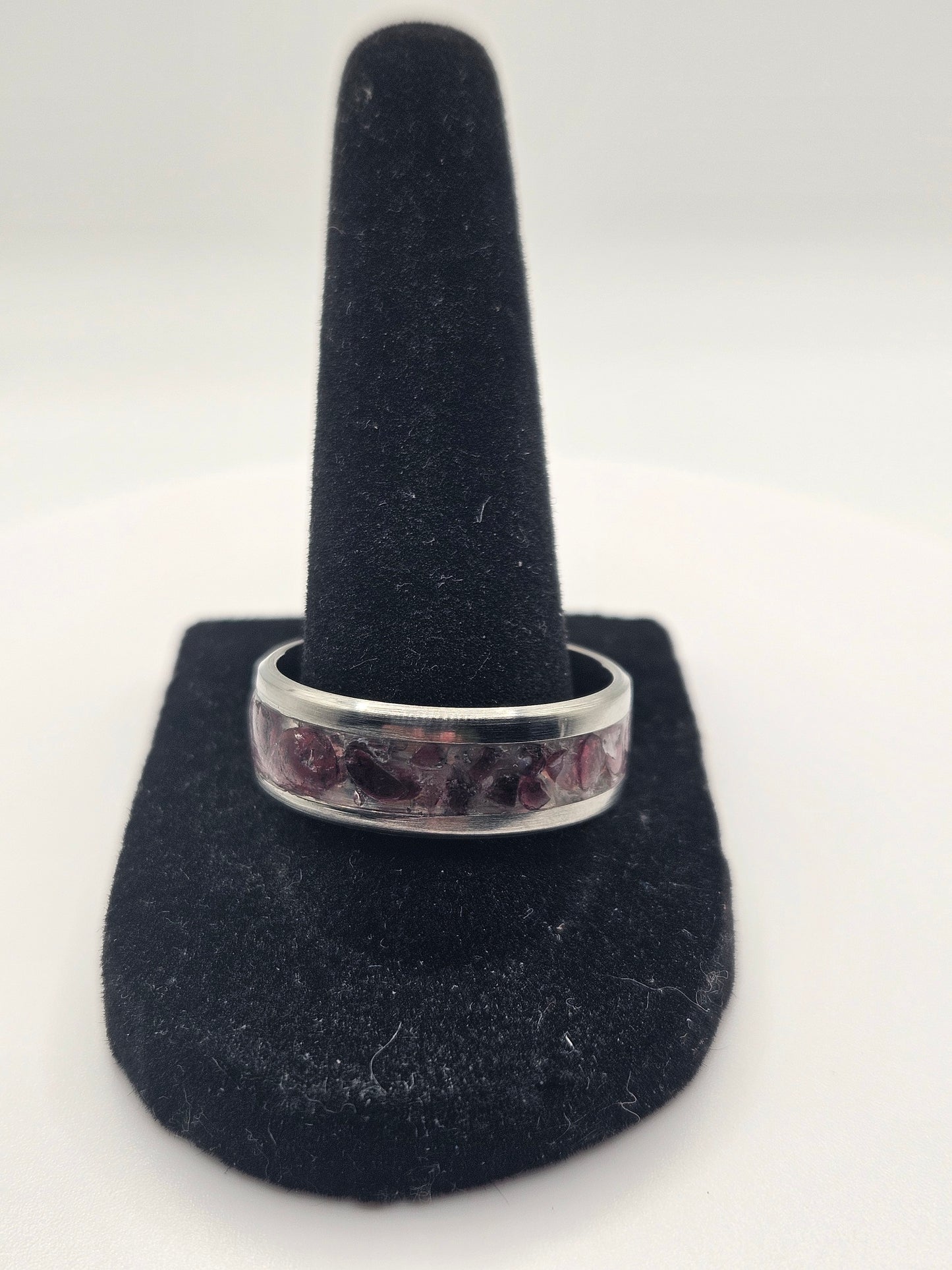 January's birthstone Garnet Stainless Steel sizes 7-12 8mm width