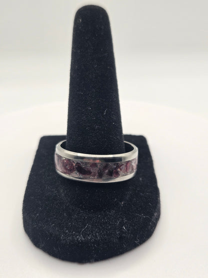January's birthstone Garnet Stainless Steel sizes 7-12 8mm width