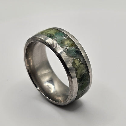 Peridot and Emerald mix Stainless Steel sizes 7-12 8mm width