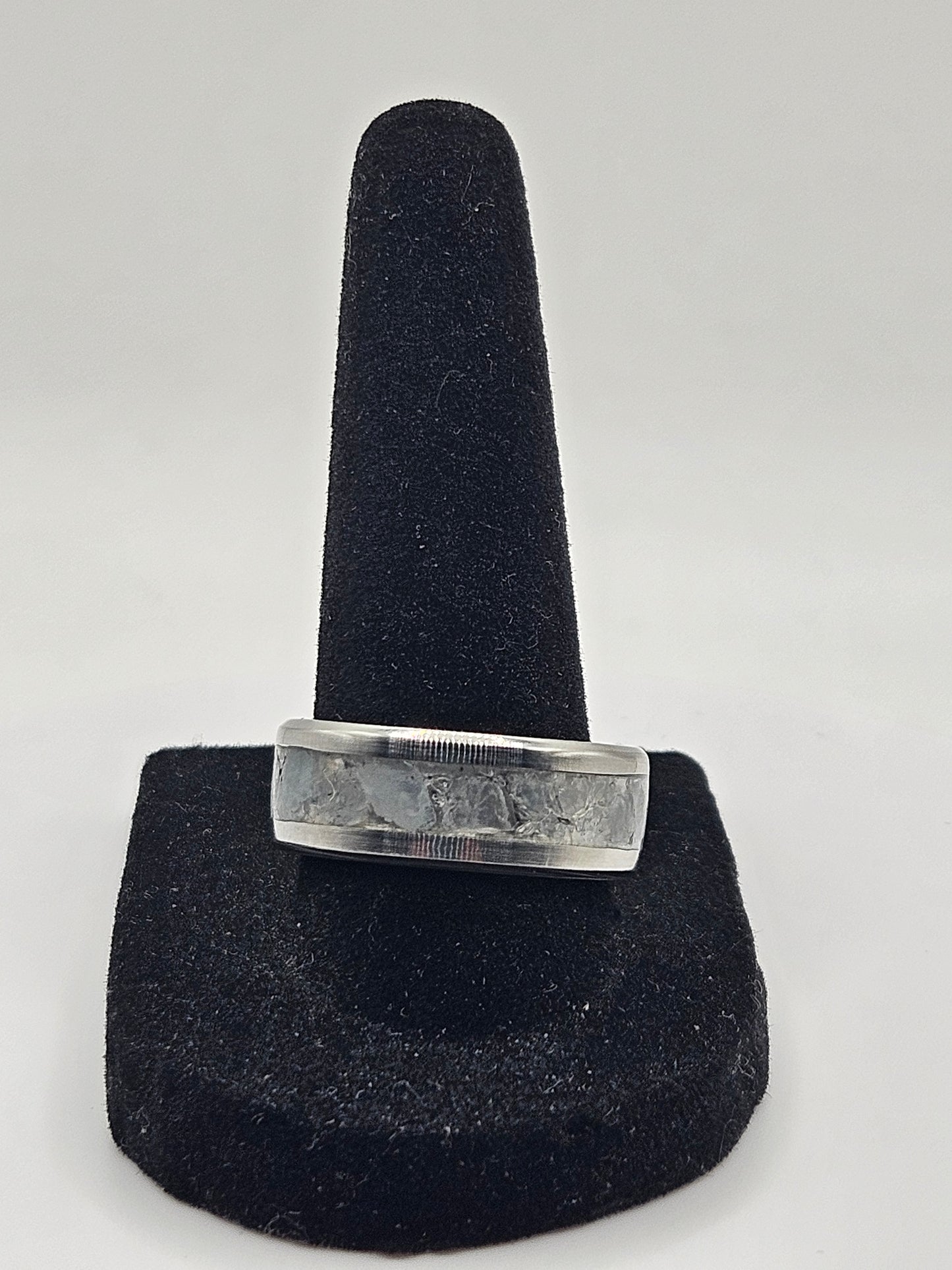 March's birthstone Aquamarine Stainless Steel sizes 7-12 8mm width