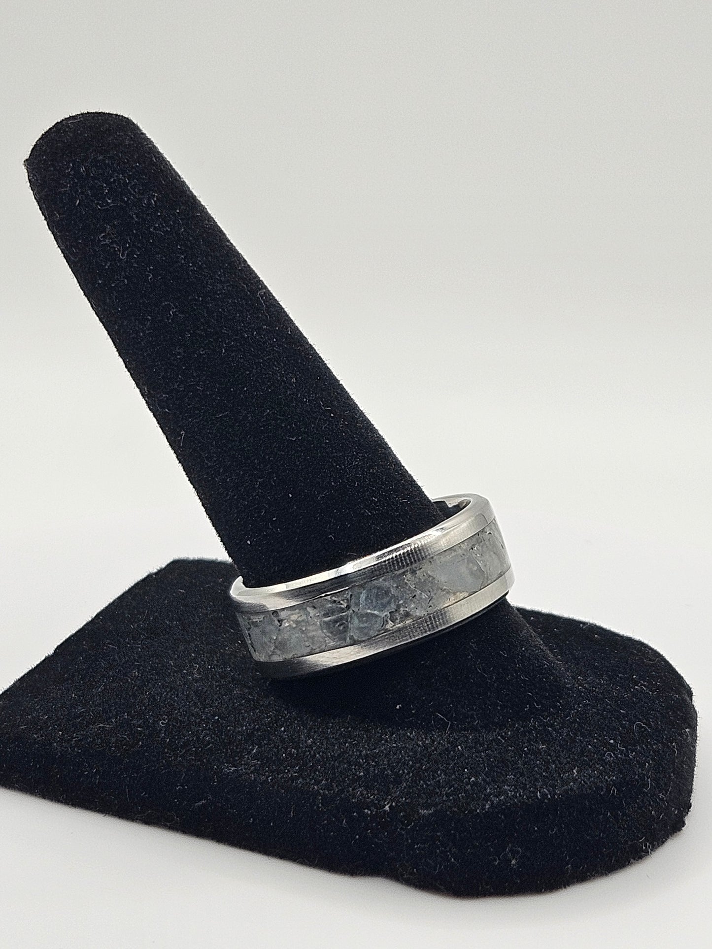 March's birthstone Aquamarine Stainless Steel sizes 7-12 8mm width