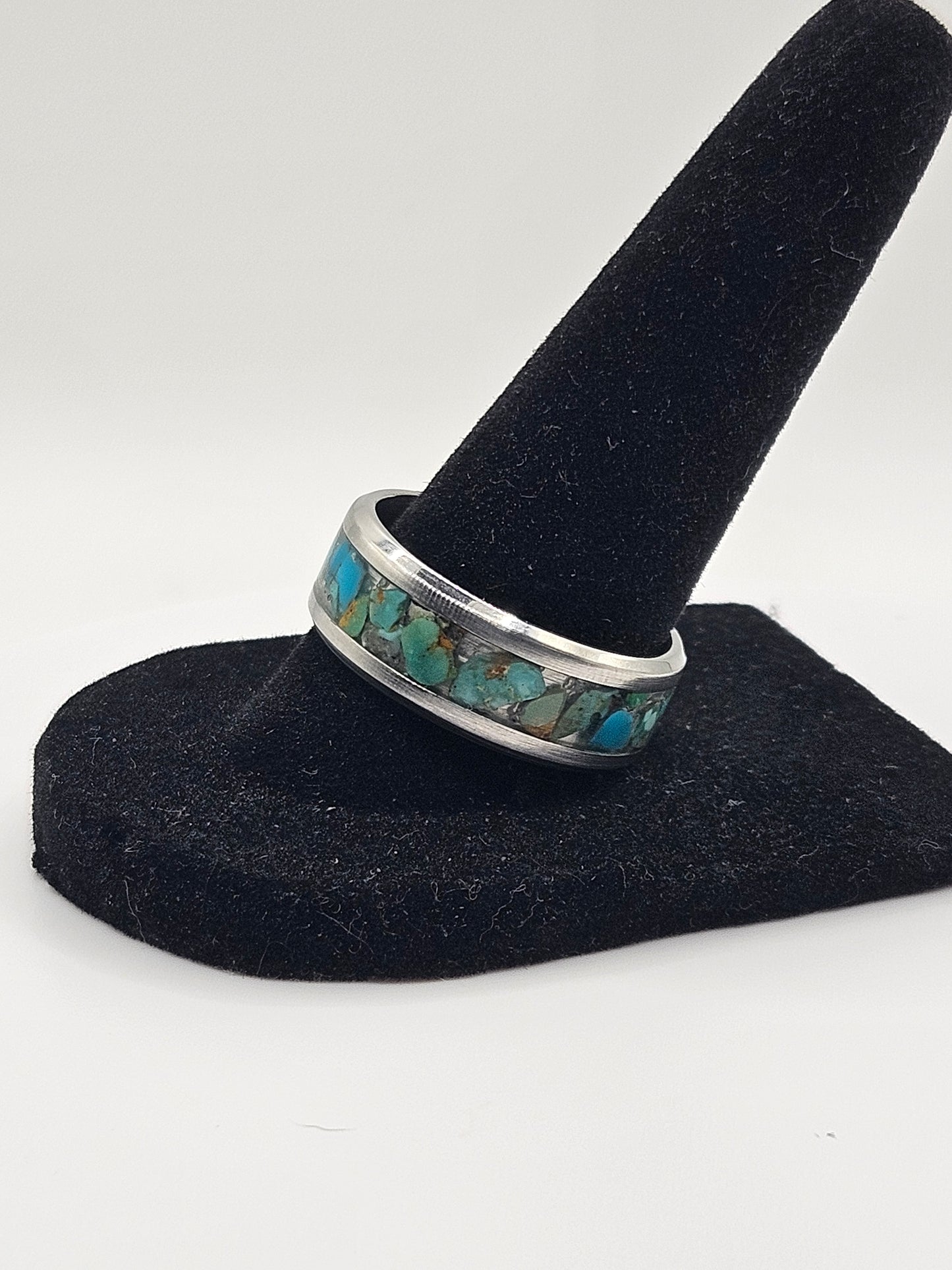 December's birthstone Turquoise Stainless Steel sizes 7-12 8mm width