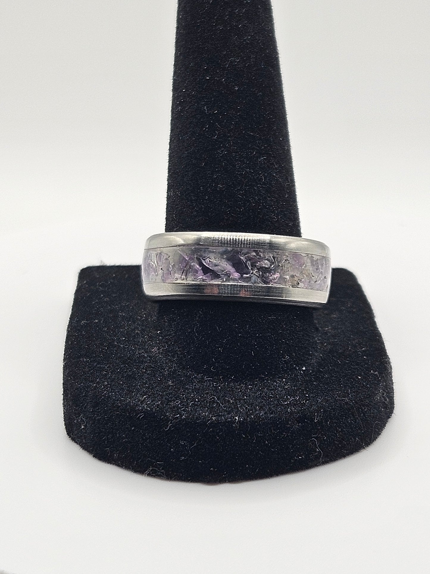 February's birthstone Amethyst Stainless Steel sizes 7-12 8mm width
