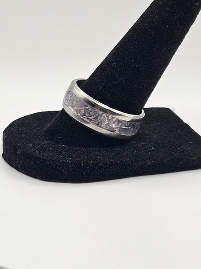 February's birthstone Amethyst Stainless Steel sizes 7-12 8mm width