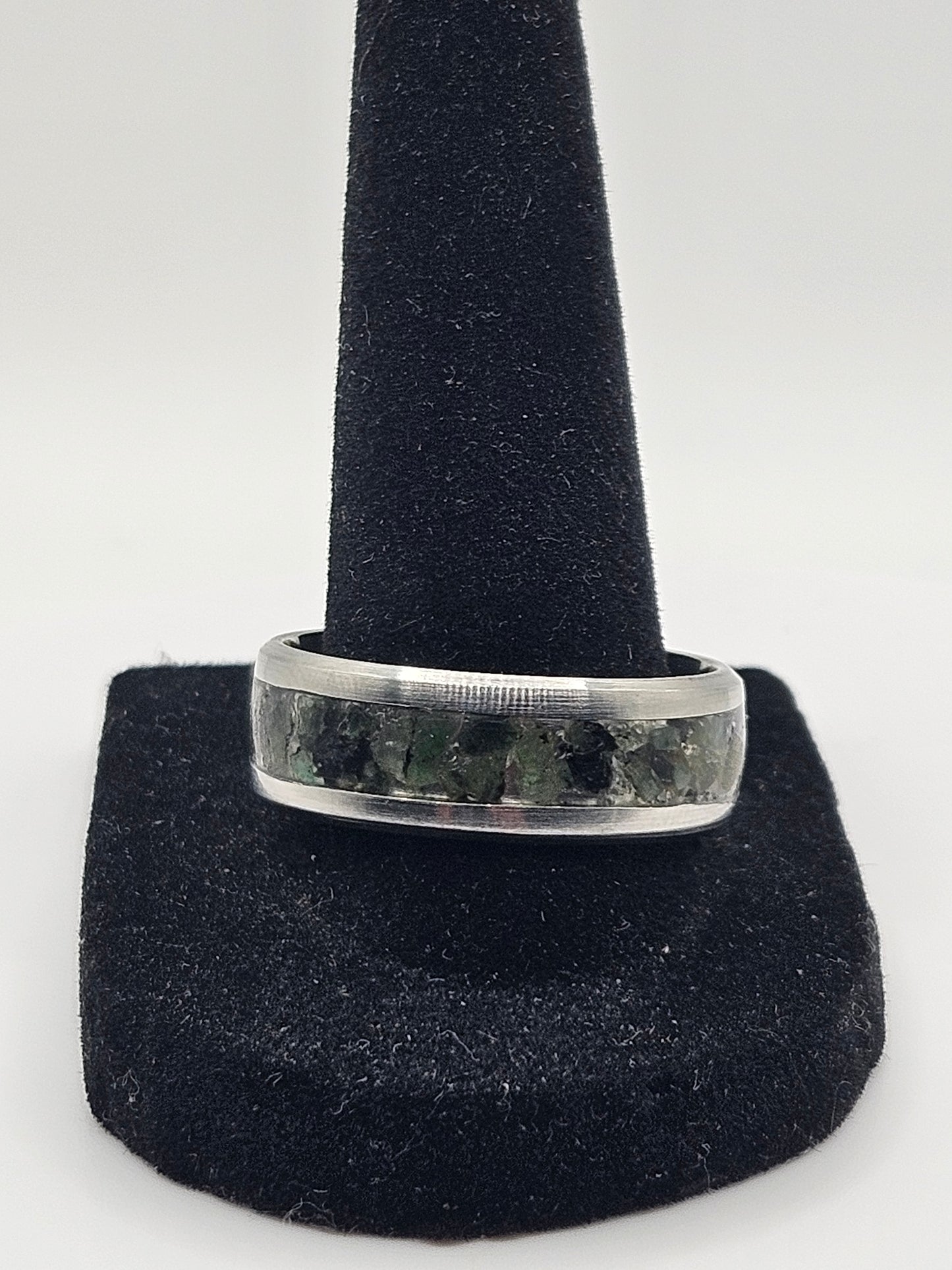 May's Birthstone Emerald Stainless Steel sizes 7-12 8mm width