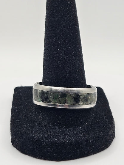 May's Birthstone Emerald Stainless Steel sizes 7-12 8mm width