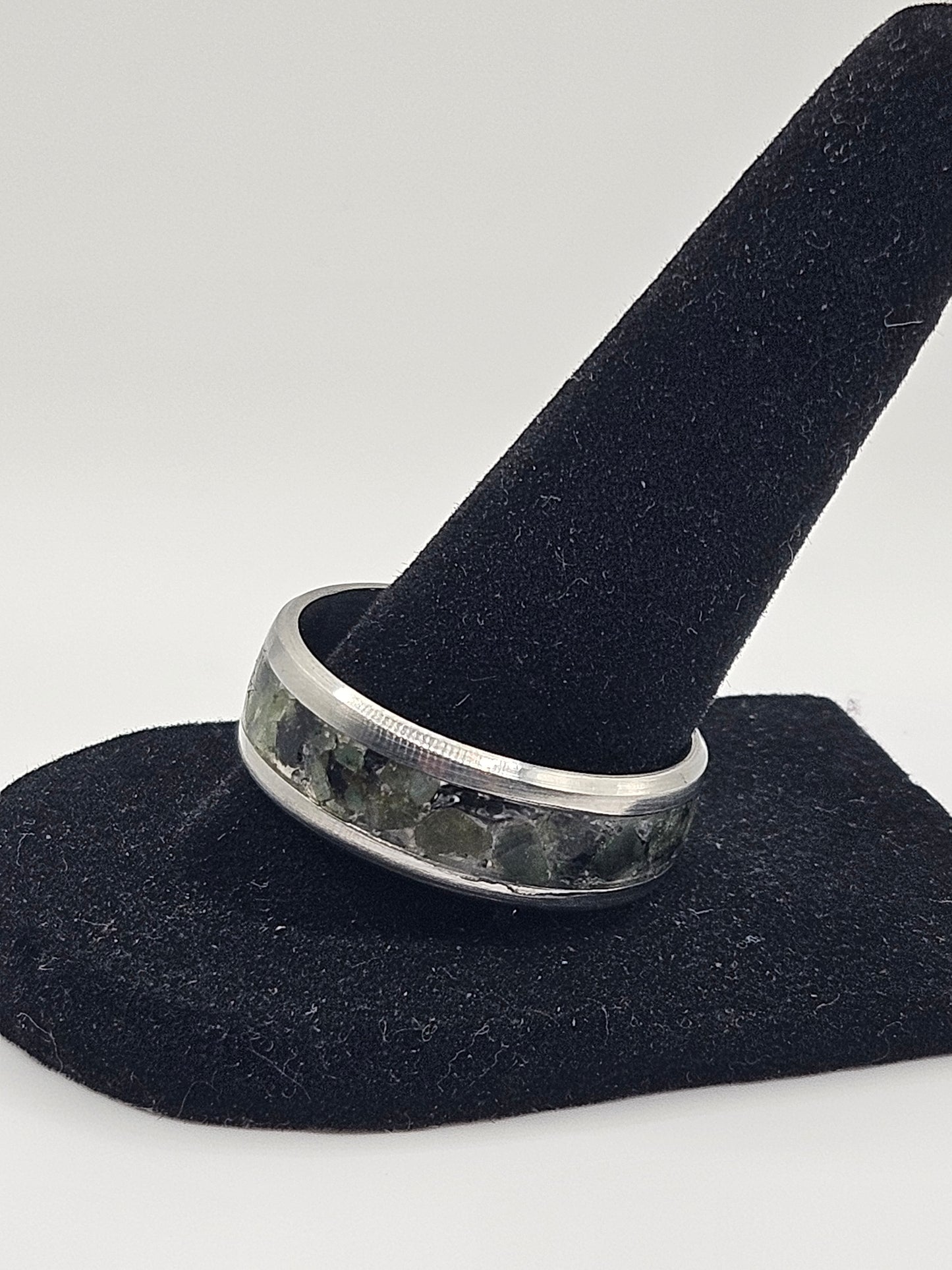 May's Birthstone Emerald Stainless Steel sizes 7-12 8mm width