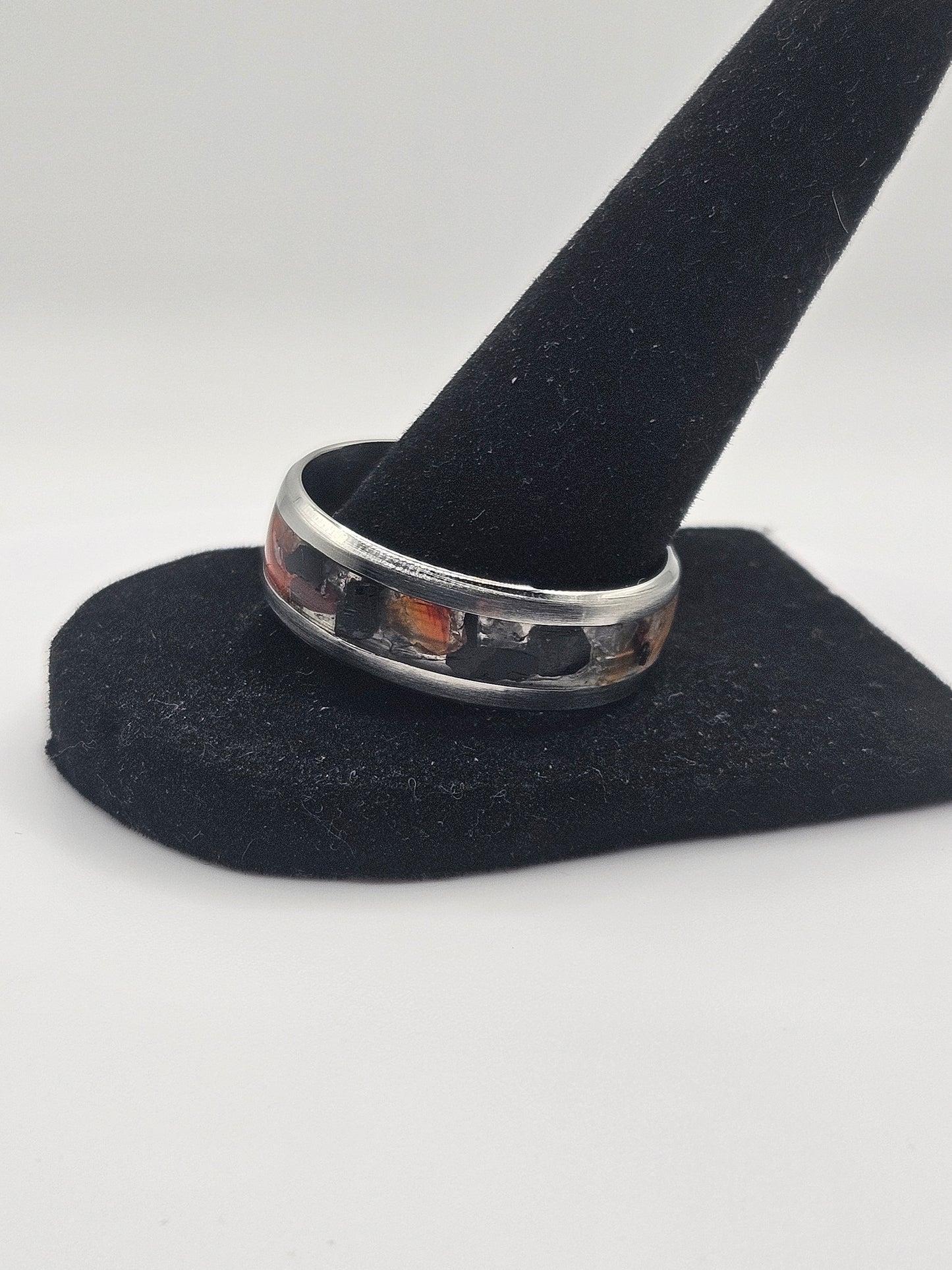 Carnelian, Black Tourmaline, and Rose Quartz mix Stainless Steel sizes 7-12 8mm width