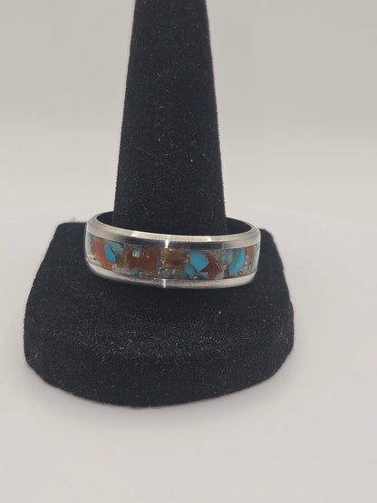 Carnelian and Turquoise mix Stainless Steel sizes 7-12 8mm width