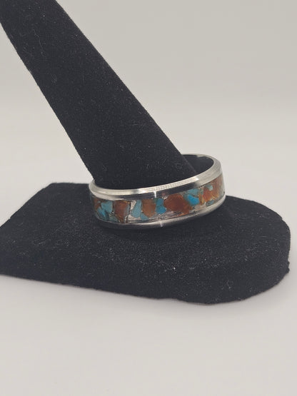 Carnelian and Turquoise mix Stainless Steel sizes 7-12 8mm width