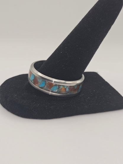 Carnelian and Turquoise mix Stainless Steel sizes 7-12 8mm width