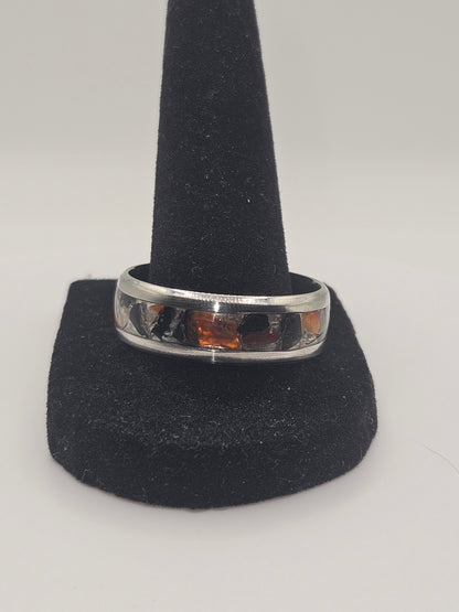 Carnelian, Black Tourmaline, and Rose Quartz mix Stainless Steel sizes 7-12 8mm width