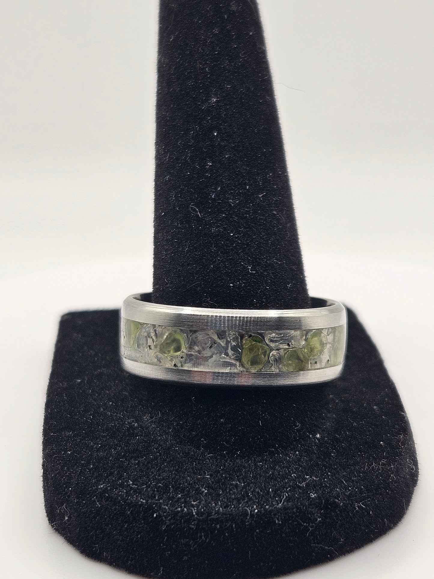 Peridot and White Opal mix sizes 7-12 8mm width