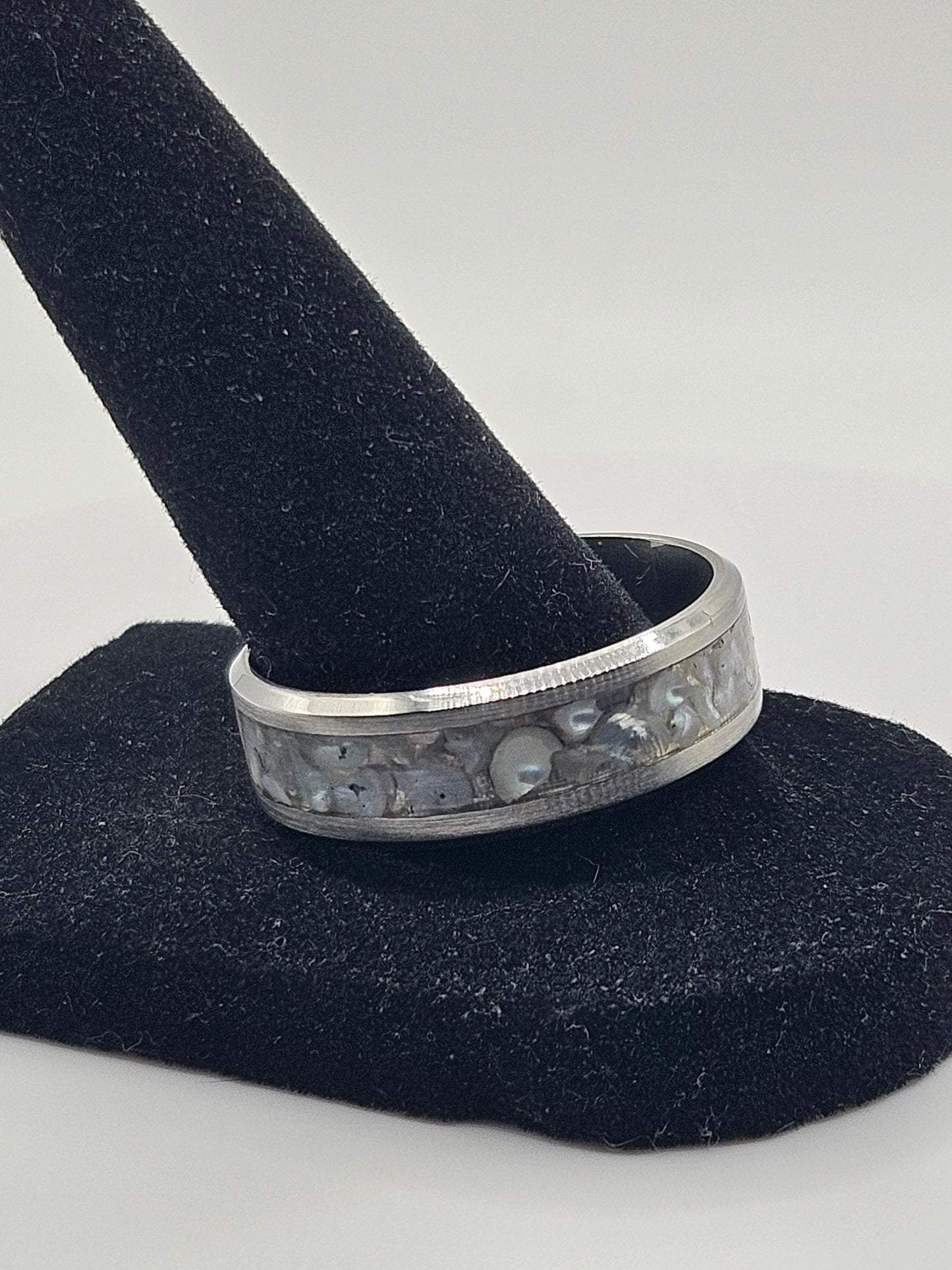 June's Birthstone Pearl Stainless Steel sizes 7-12 8mm width