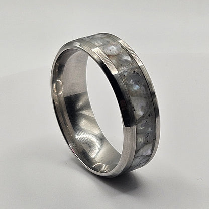 June's Birthstone Pearl Stainless Steel sizes 7-12 8mm width