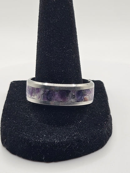 Purple Opal Stainless Steel sizes 4.5-12 8mm,6mm, and 2mm width