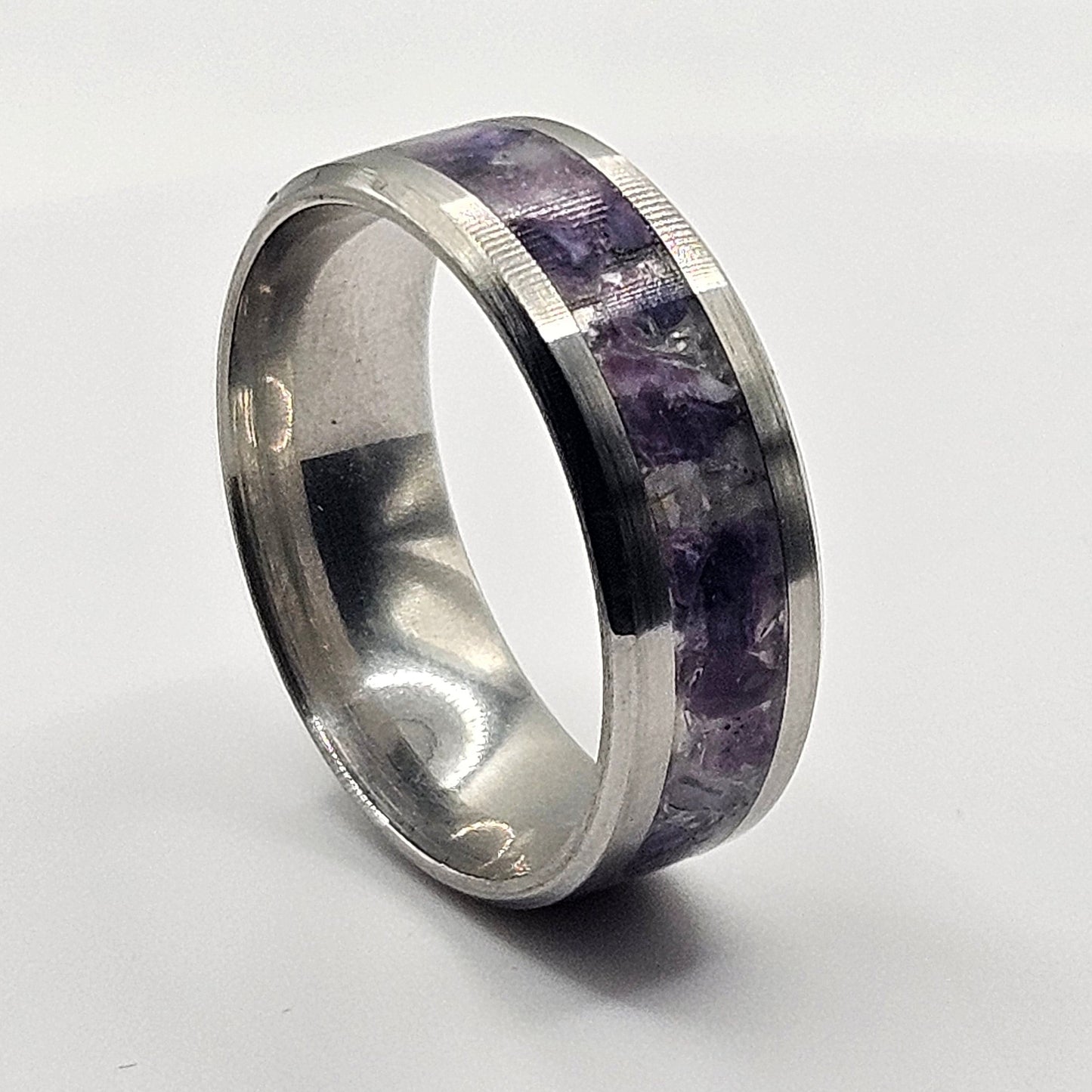 Purple Opal Stainless Steel sizes 4.5-12 8mm,6mm, and 2mm width