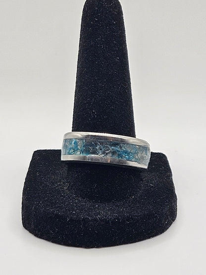Blue Topaz Stainless Steel Ring Sizes 7-12 Width 8mm